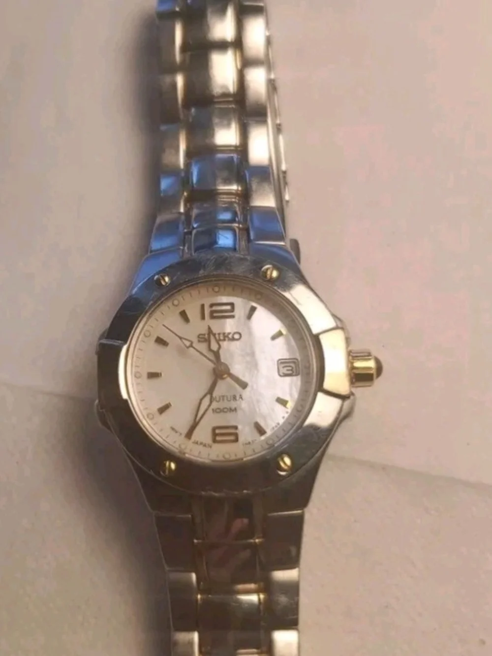 Seiko Two-Tone Silver and Gold Coutura Men's Watch with Mother-of-Pearl Dial